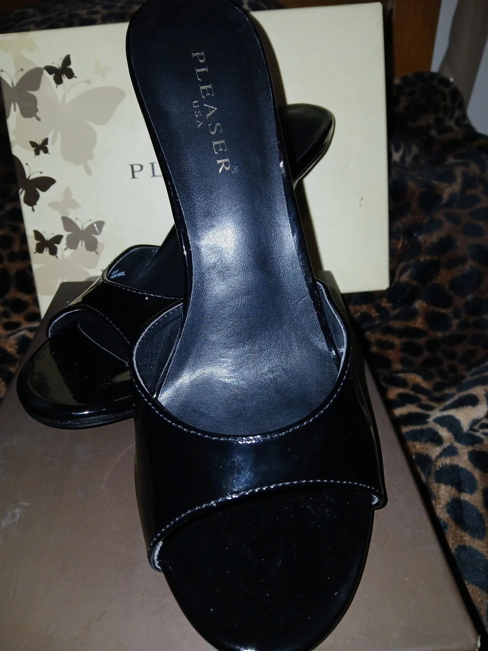 Pleaser Black Patent Slide Sandals for Women - Picture 4 of 6